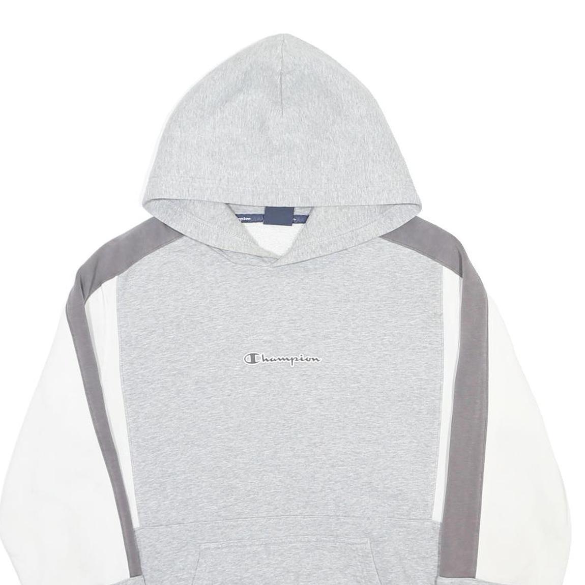 CHAMPION Mens Grey White & Dark Grey Colourblock Pullover Hoodie L