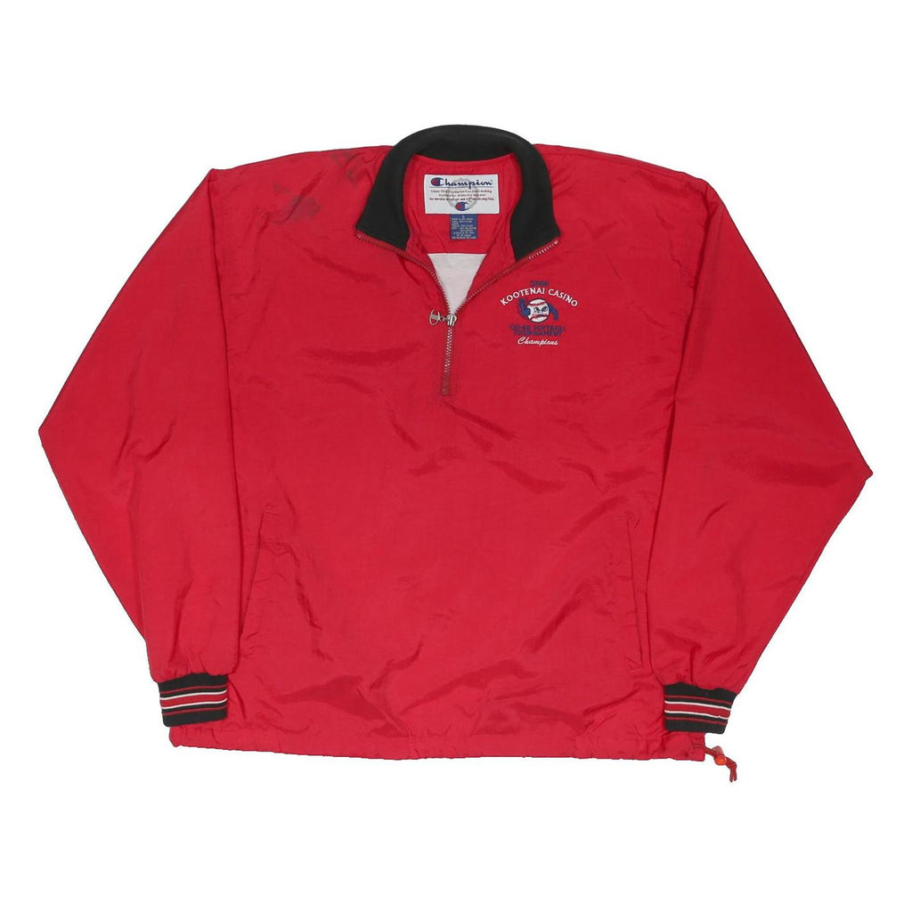 CHAMPION Mens Red Nylon Track Jacket L Zip Collar Casual Sportswear