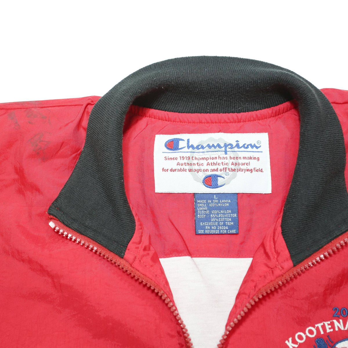 CHAMPION Mens Red Nylon Track Jacket L Zip Collar Casual Sportswear