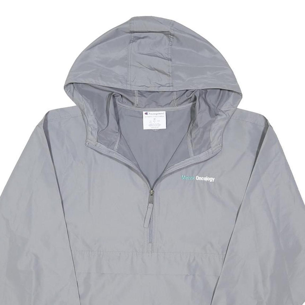 CHAMPION Mens Grey Hooded Zip Jacket M Polyester Blend Plain Lightweight