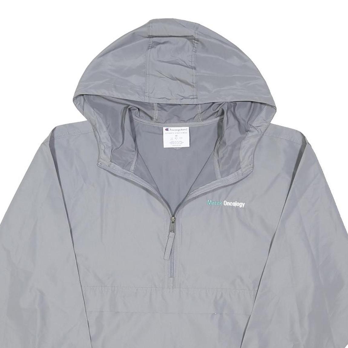 CHAMPION Mens Grey Hooded Zip Jacket M Polyester Blend Plain Lightweight