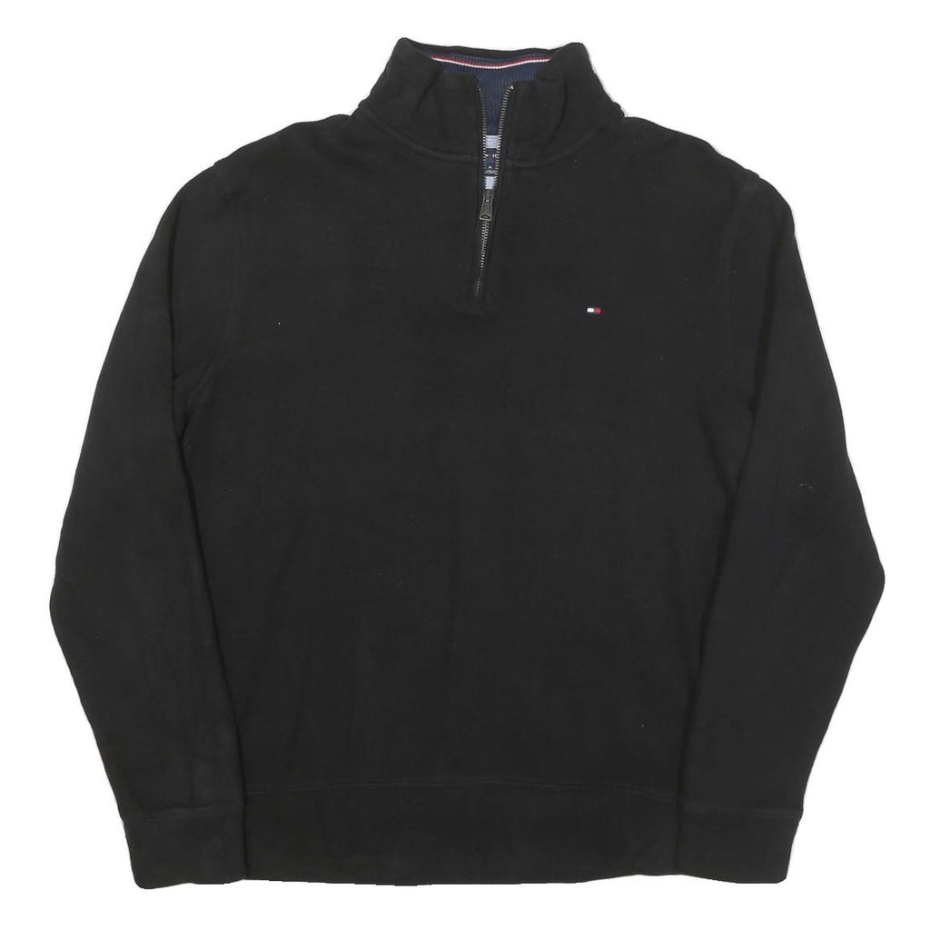 TOMMY HILFIGER Mens Black Cotton Blend Pullover Plain Crew Neck Jumper M Classic