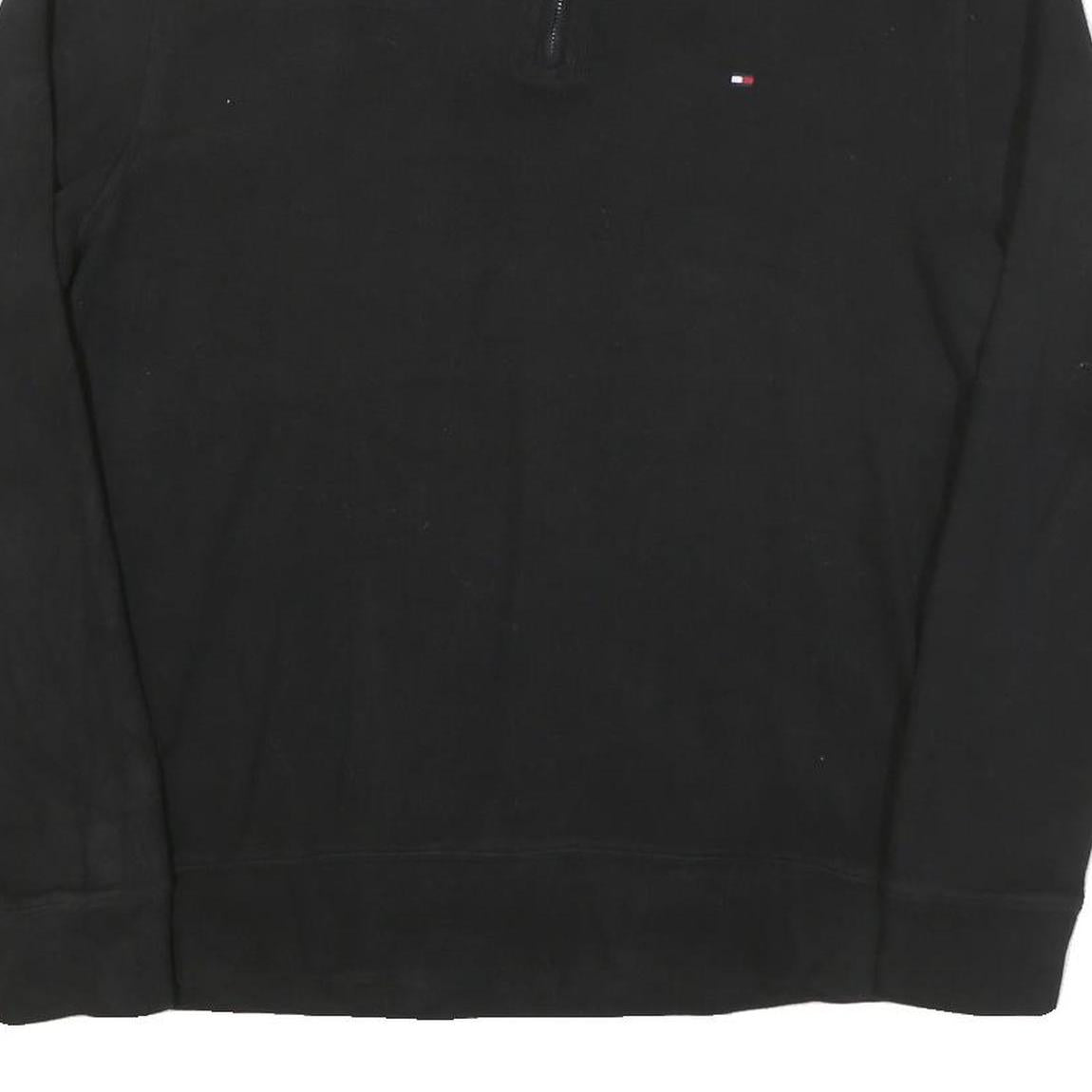 TOMMY HILFIGER Mens Black Cotton Blend Pullover Plain Crew Neck Jumper M Classic