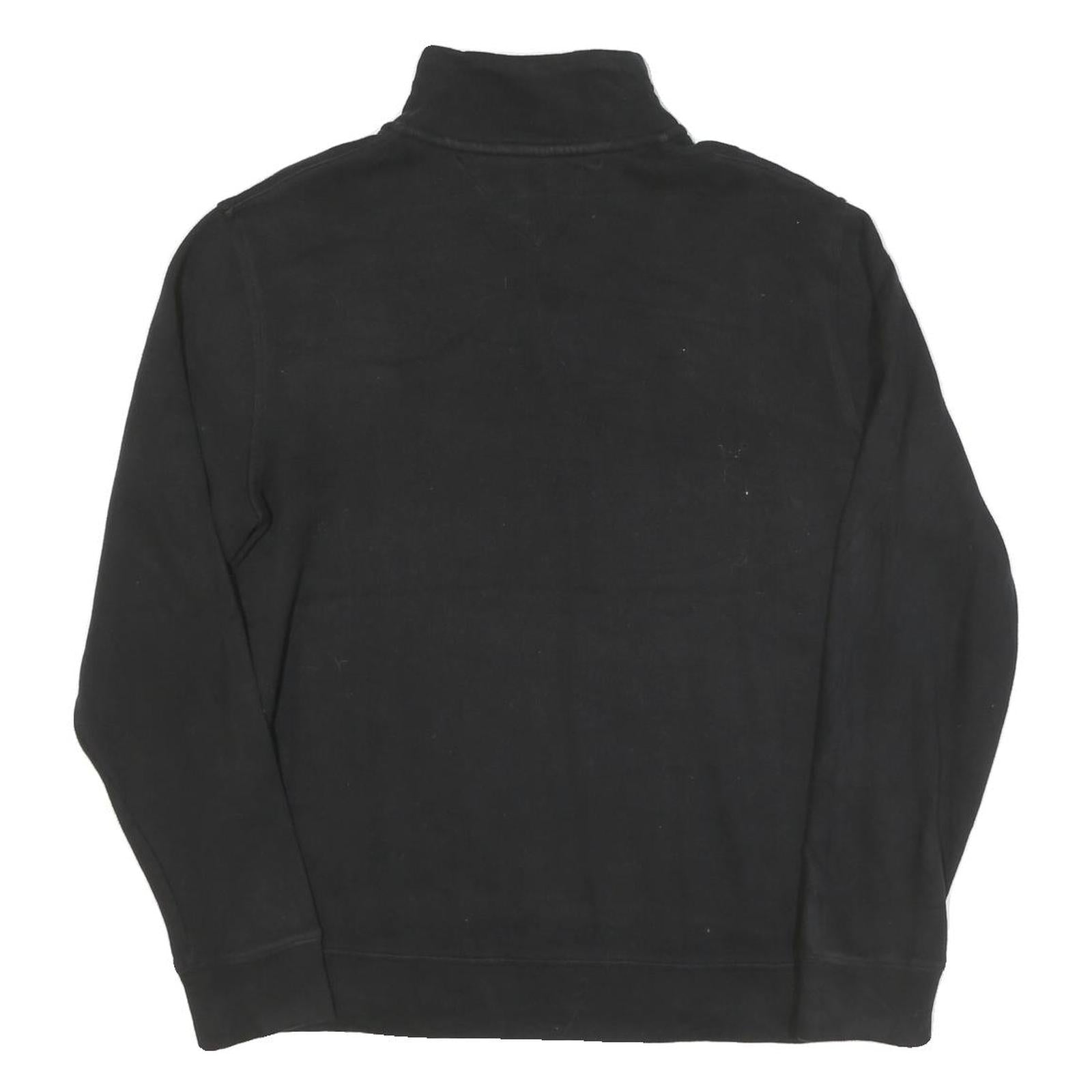 TOMMY HILFIGER Mens Black Cotton Blend Pullover Plain Crew Neck Jumper M Classic
