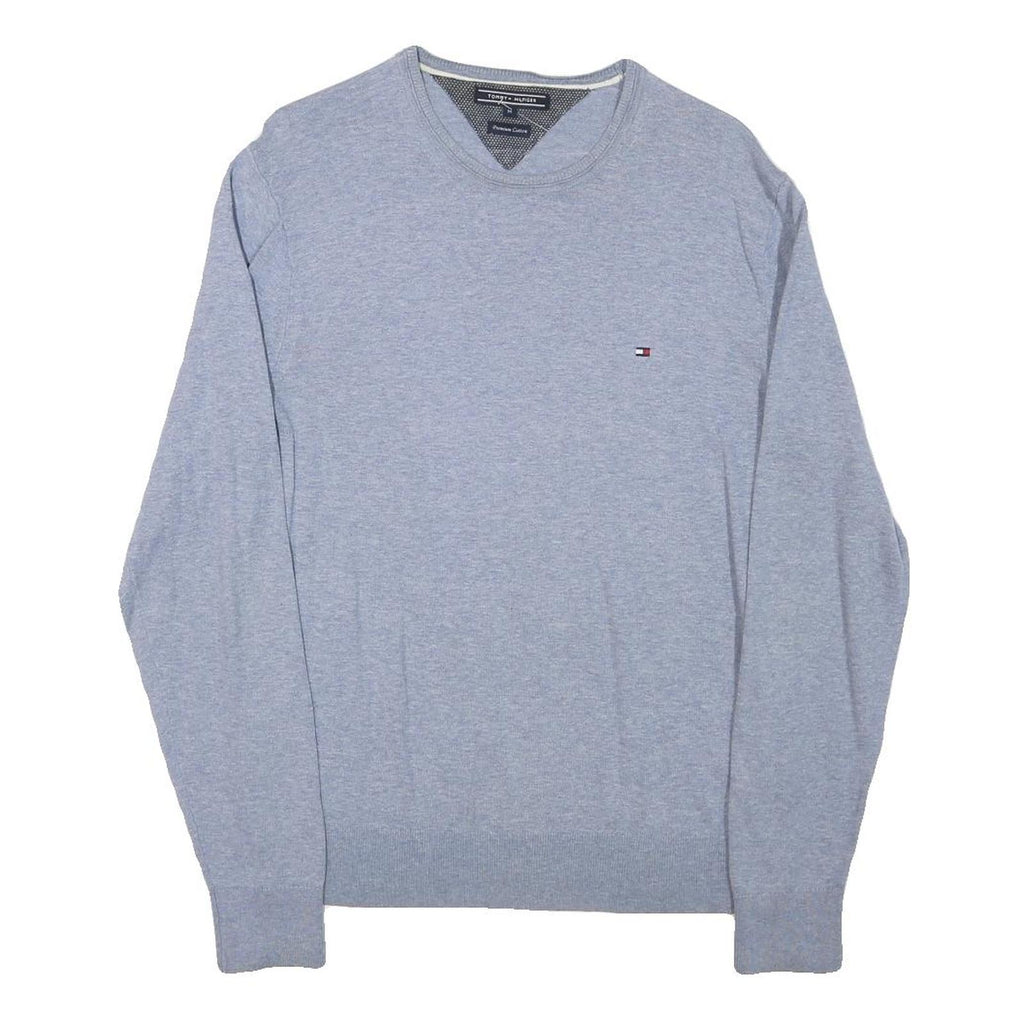 TOMMY HILFIGER Mens Grey Plain Cotton Blend Jumper Crew Neck Basic Knit M Casual