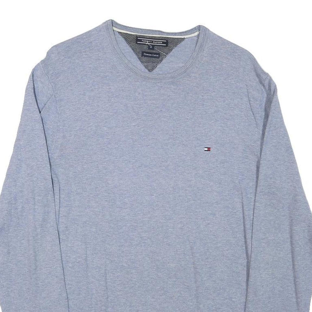 TOMMY HILFIGER Mens Grey Plain Cotton Blend Jumper Crew Neck Basic Knit M Casual