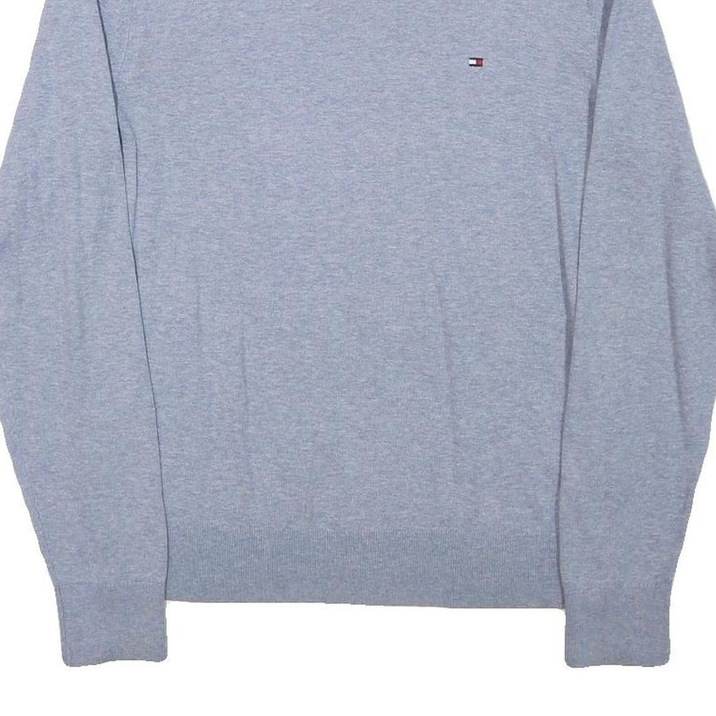 TOMMY HILFIGER Mens Grey Plain Cotton Blend Jumper Crew Neck Basic Knit M Casual