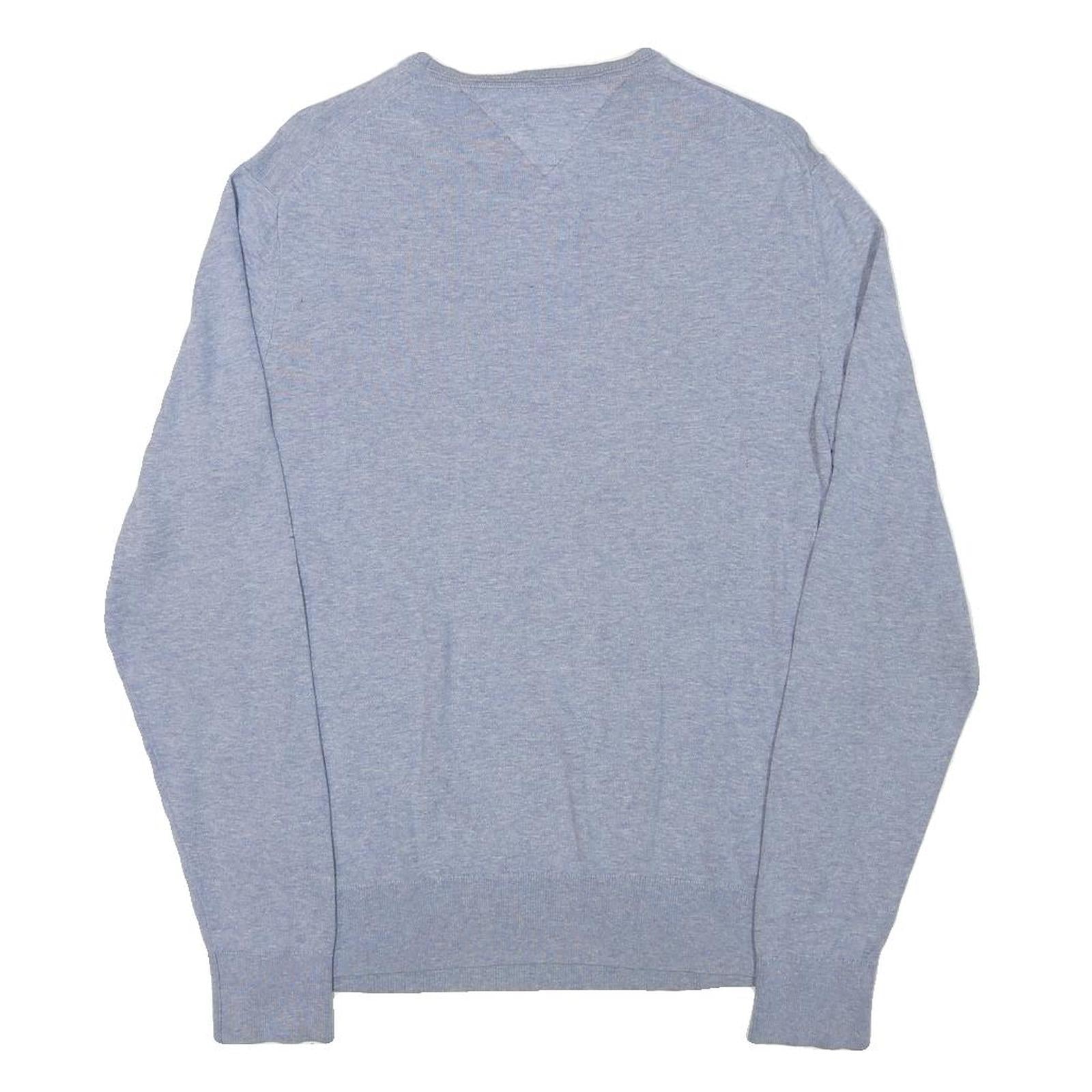 TOMMY HILFIGER Mens Grey Plain Cotton Blend Jumper Crew Neck Basic Knit M Casual