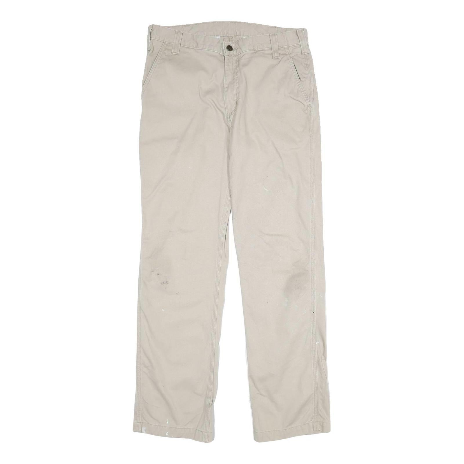 CARHARTT Mens Cotton Beige Relaxed Straight Trousers W34 L32 Workwear Durable
