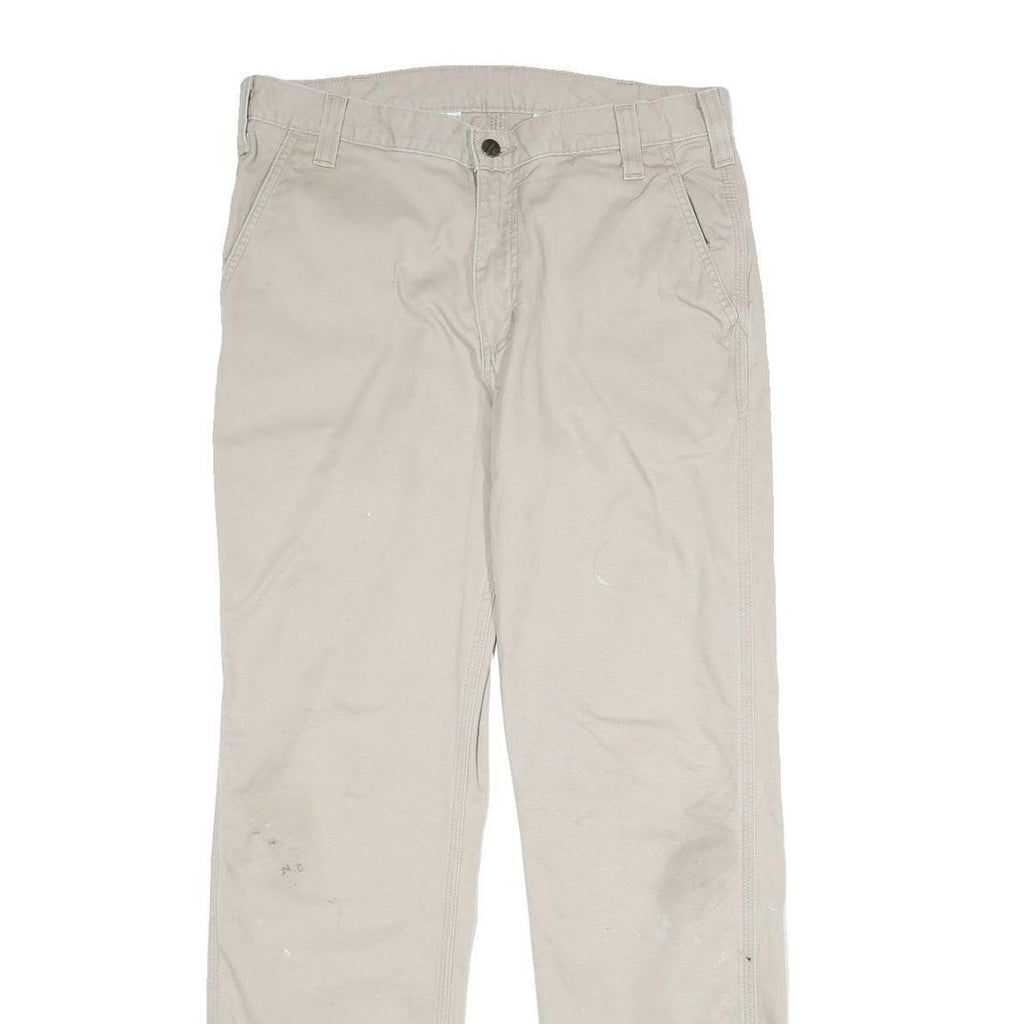 CARHARTT Mens Cotton Beige Relaxed Straight Trousers W34 L32 Workwear Durable