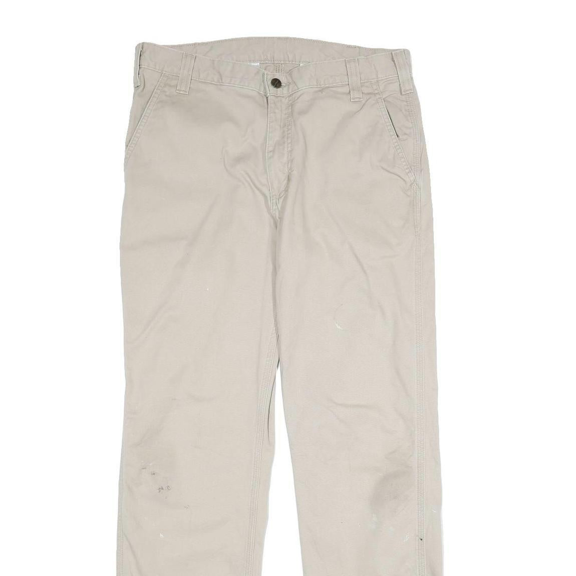 CARHARTT Mens Cotton Beige Relaxed Straight Trousers W34 L32 Workwear Durable