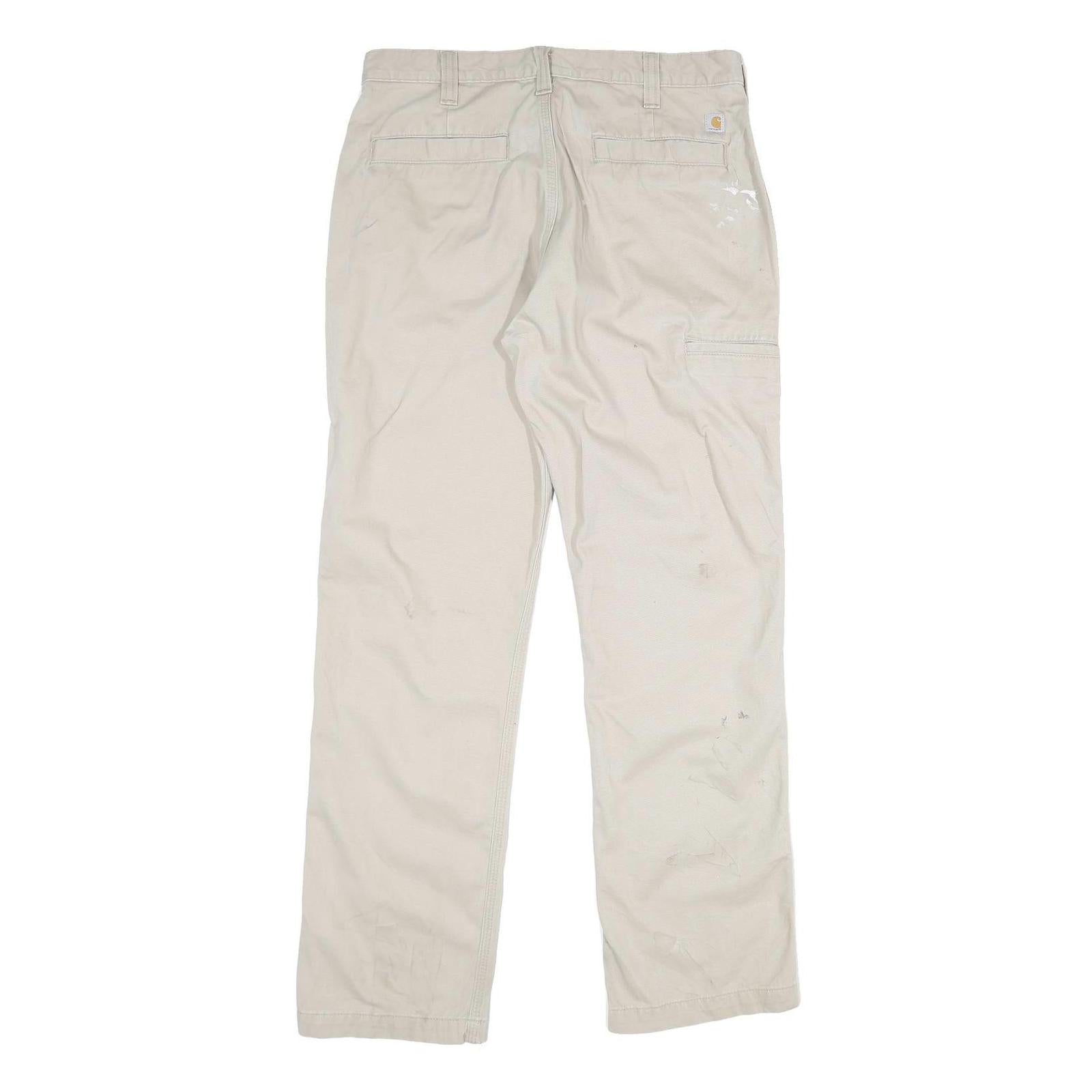 CARHARTT Mens Cotton Beige Relaxed Straight Trousers W34 L32 Workwear Durable