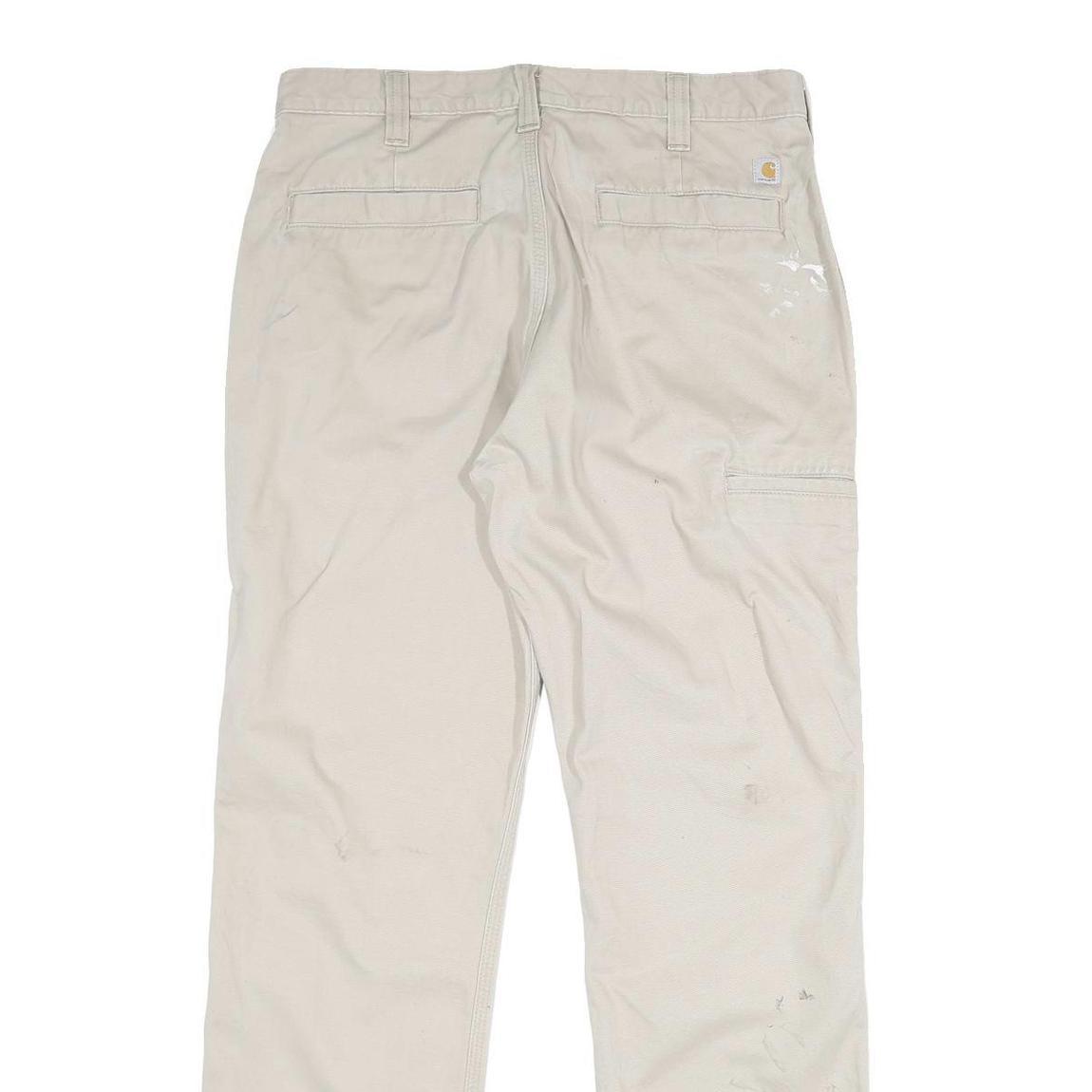 CARHARTT Mens Cotton Beige Relaxed Straight Trousers W34 L32 Workwear Durable
