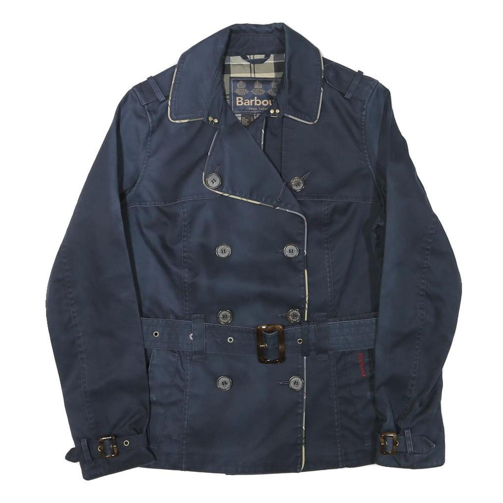BARBOUR Womens Navy Blue Belted Cotton Blend Double Breasted Jacket UK 12