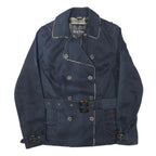 BARBOUR Womens Navy Blue Belted Cotton Blend Double Breasted Jacket UK 12