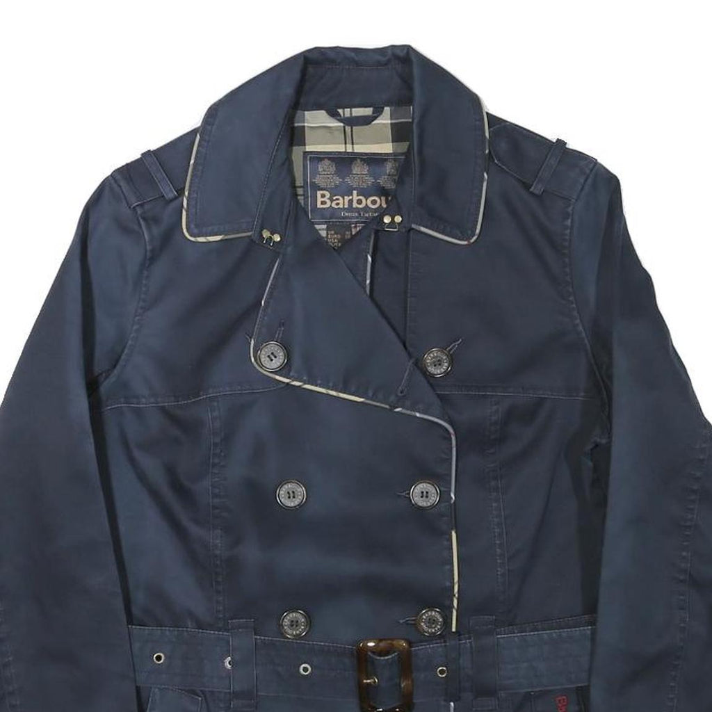 BARBOUR Womens Navy Blue Belted Cotton Blend Double Breasted Jacket UK 12