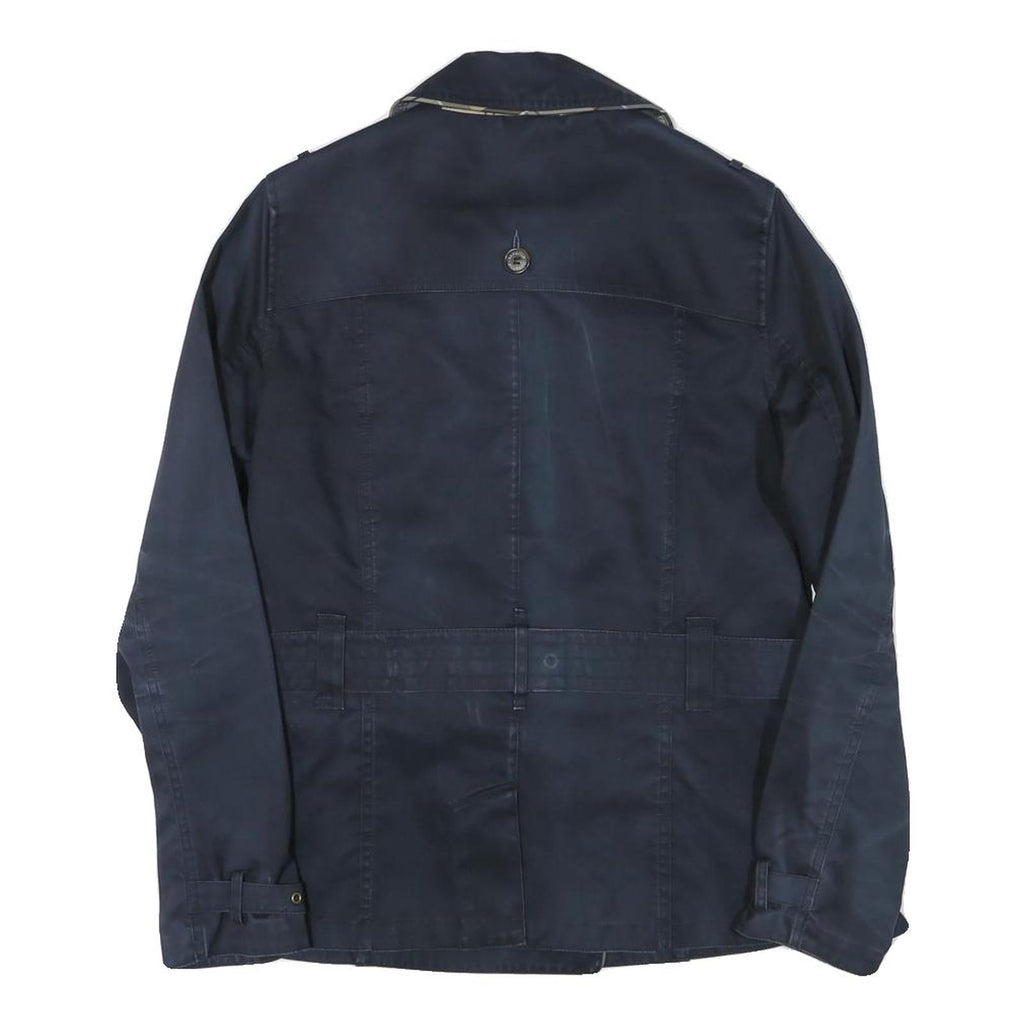BARBOUR Womens Navy Blue Belted Cotton Blend Double Breasted Jacket UK 12