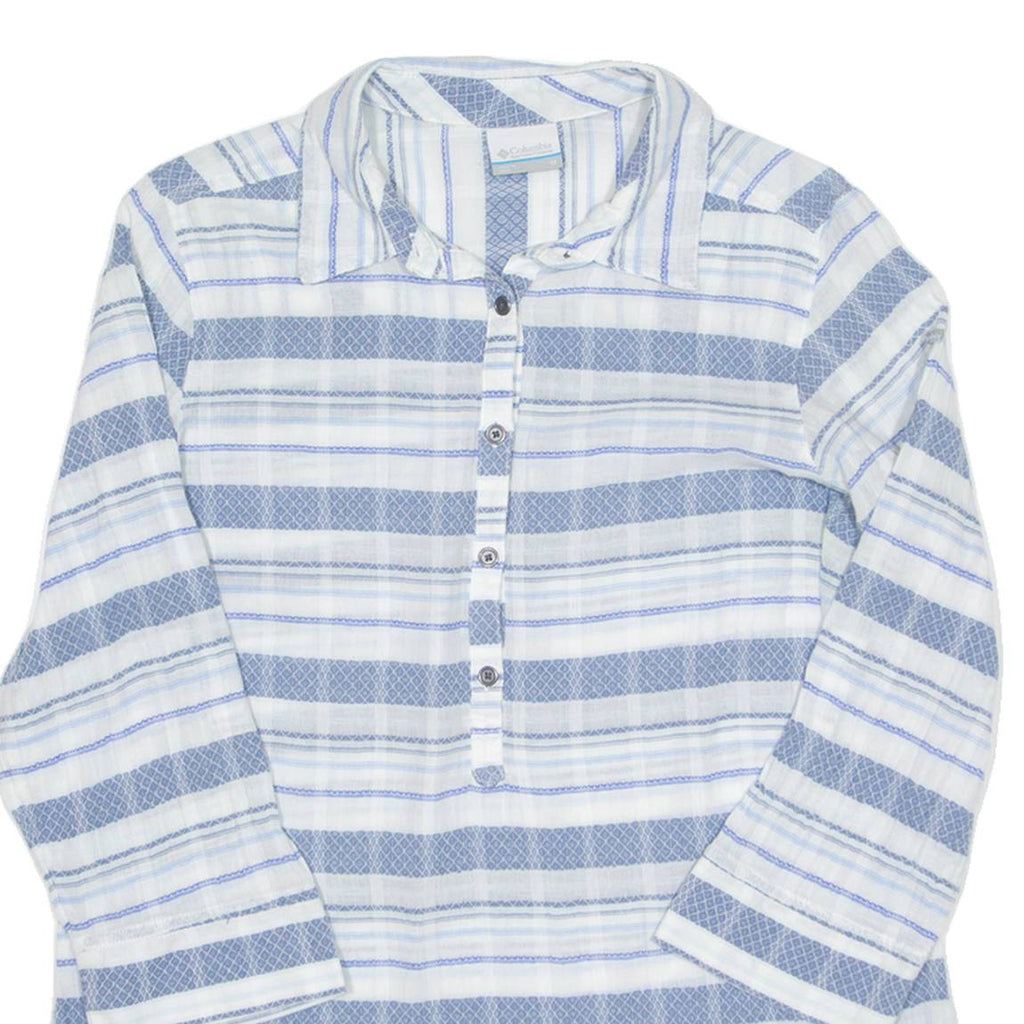 COLUMBIA 1/2 Button Turn Up Sleeve Womens Shirt Blue Striped 3/4 Sleeve M