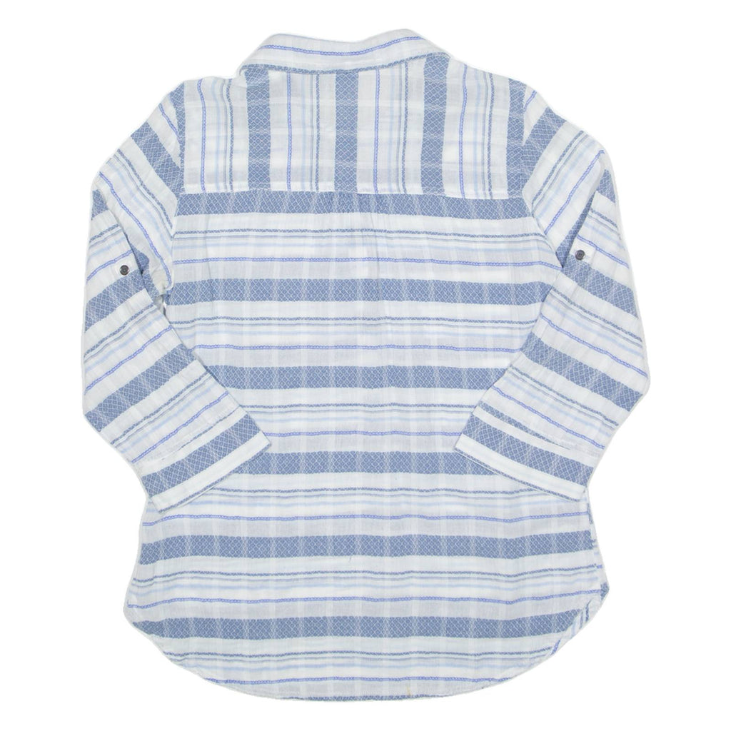 COLUMBIA 1/2 Button Turn Up Sleeve Womens Shirt Blue Striped 3/4 Sleeve M