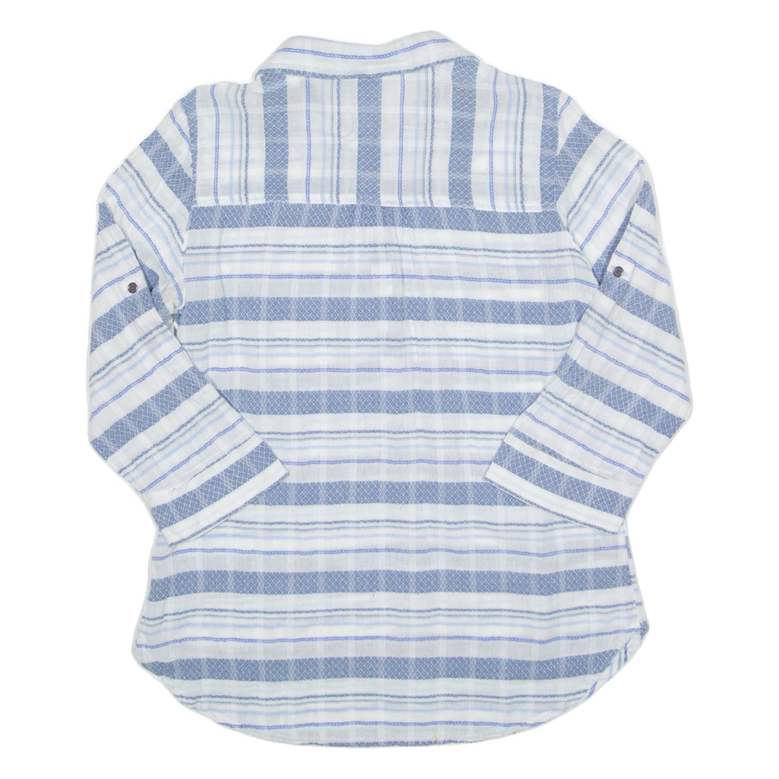 COLUMBIA 1/2 Button Turn Up Sleeve Womens Shirt Blue Striped 3/4 Sleeve M