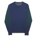 TOMMY HILFIGER Mens Blue & Green Patterned Wool Jumper Crew Neck Basic Knit S