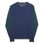TOMMY HILFIGER Mens Blue & Green Patterned Wool Jumper Crew Neck Basic Knit S