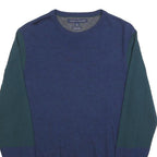 TOMMY HILFIGER Mens Blue & Green Patterned Wool Jumper Crew Neck Basic Knit S