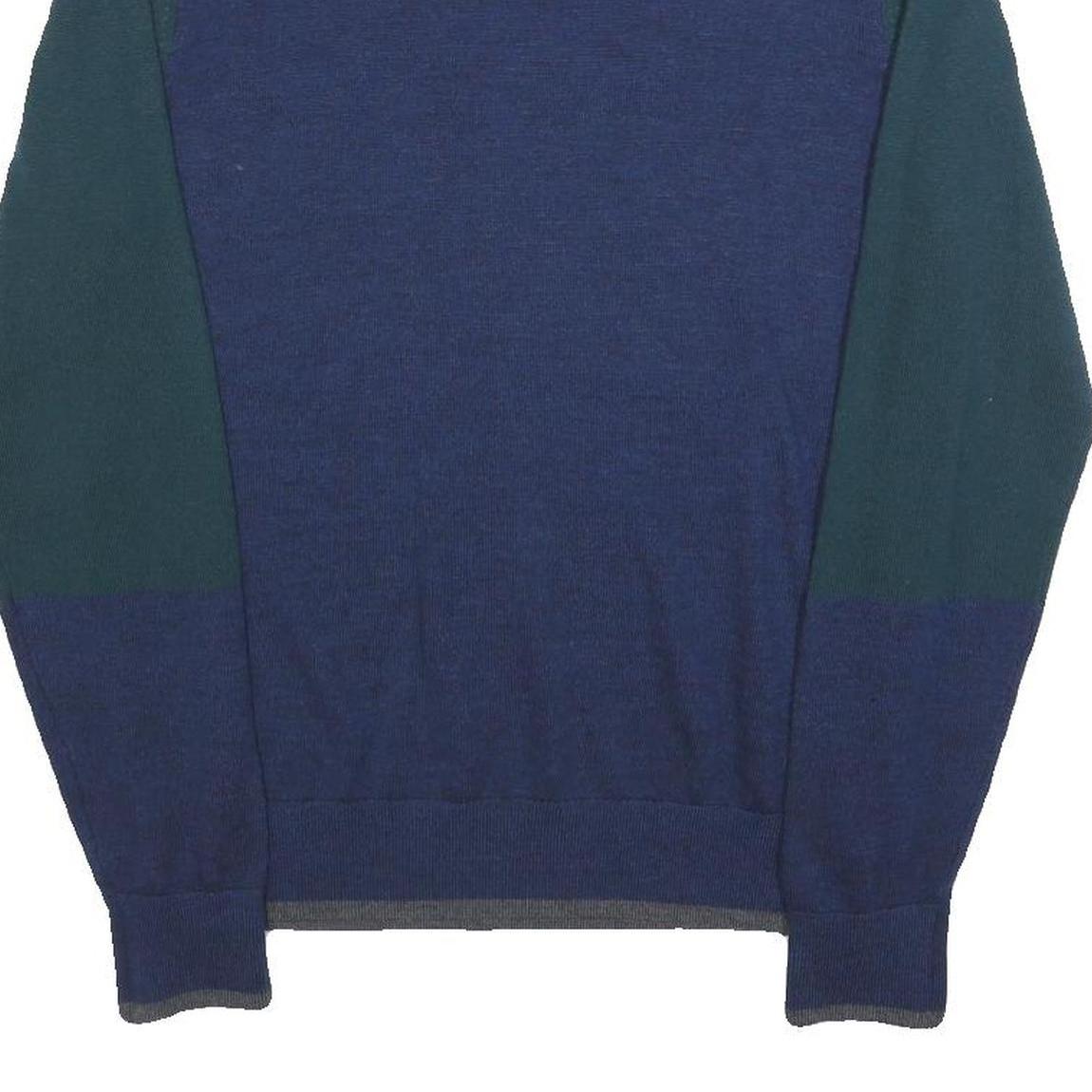 TOMMY HILFIGER Mens Blue & Green Patterned Wool Jumper Crew Neck Basic Knit S
