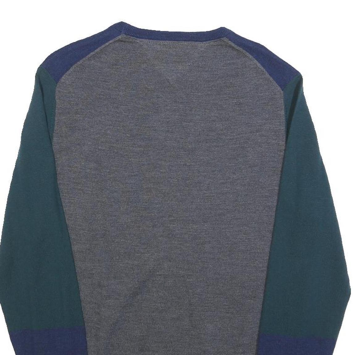 TOMMY HILFIGER Mens Blue & Green Patterned Wool Jumper Crew Neck Basic Knit S