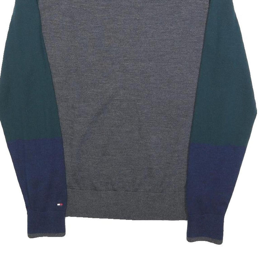 TOMMY HILFIGER Mens Blue & Green Patterned Wool Jumper Crew Neck Basic Knit S