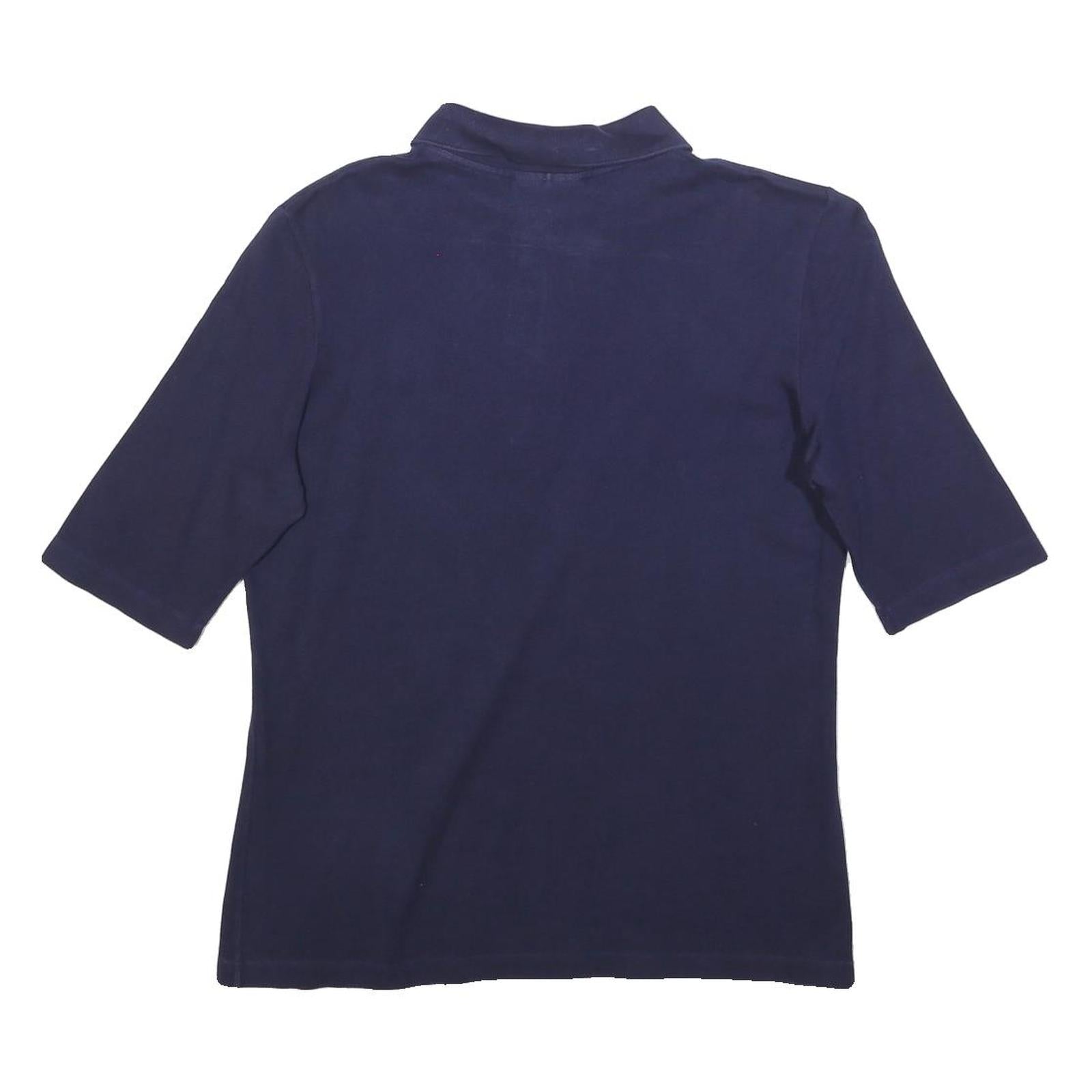 LACOSTE Womens Navy Blue Short Sleeve Plain Polo Shirt L Cotton Blend Casual