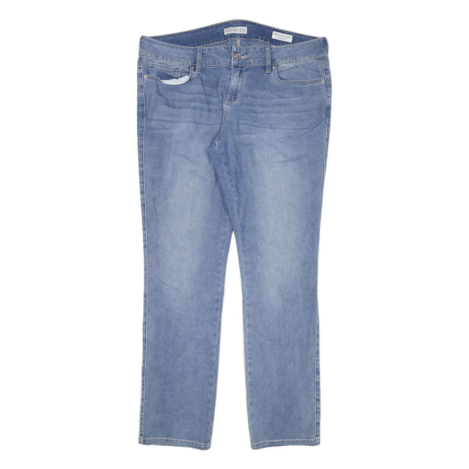 GUESS Womens Jeans Blue Slim Straight Denim Light W38 L31 Stylish Comfort