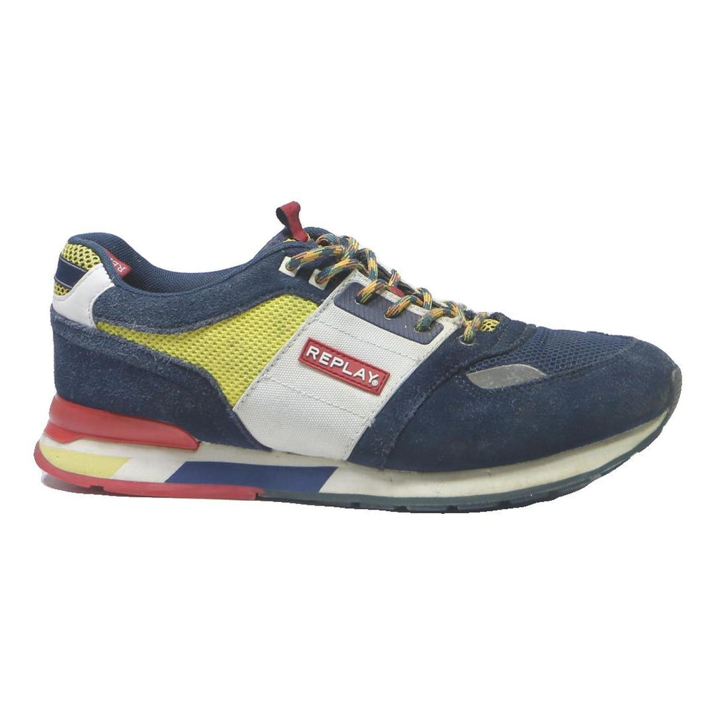 REPLAY Womens Low Top Synthetic Navy Blue White & Yellow Trainers UK 10 Casual