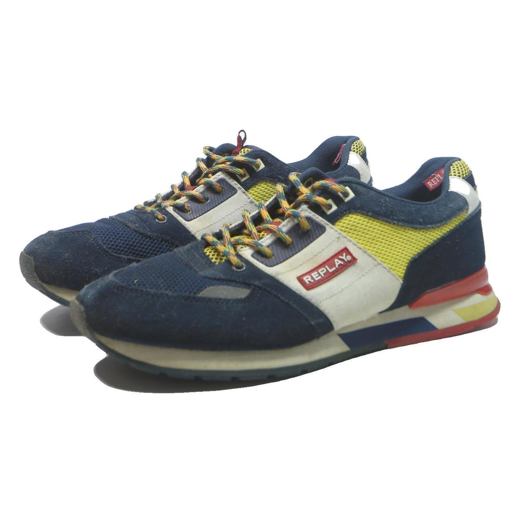 REPLAY Womens Low Top Synthetic Navy Blue White & Yellow Trainers UK 10 Casual