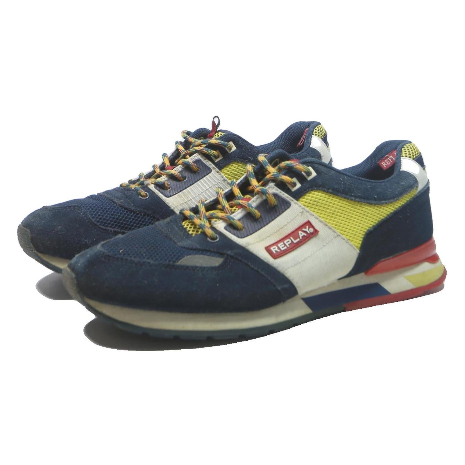 REPLAY Womens Low Top Synthetic Navy Blue White & Yellow Trainers UK 10 Casual