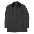 VIP Womens Grey & Black Button Jacket S Acetate Plain Classic Tailored Elegant