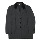 VIP Womens Grey & Black Button Jacket S Acetate Plain Classic Tailored Elegant