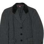 VIP Womens Grey & Black Button Jacket S Acetate Plain Classic Tailored Elegant