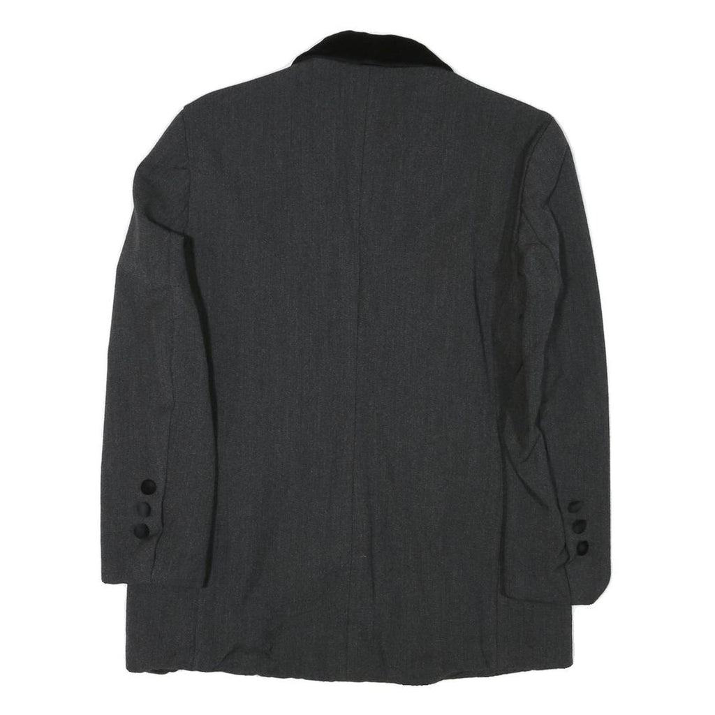 VIP Womens Grey & Black Button Jacket S Acetate Plain Classic Tailored Elegant