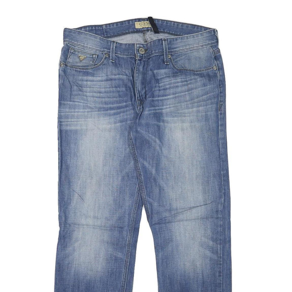 GUESS Mens Jeans Blue Regular Straight Denim Medium W34 L30 Casual Zip