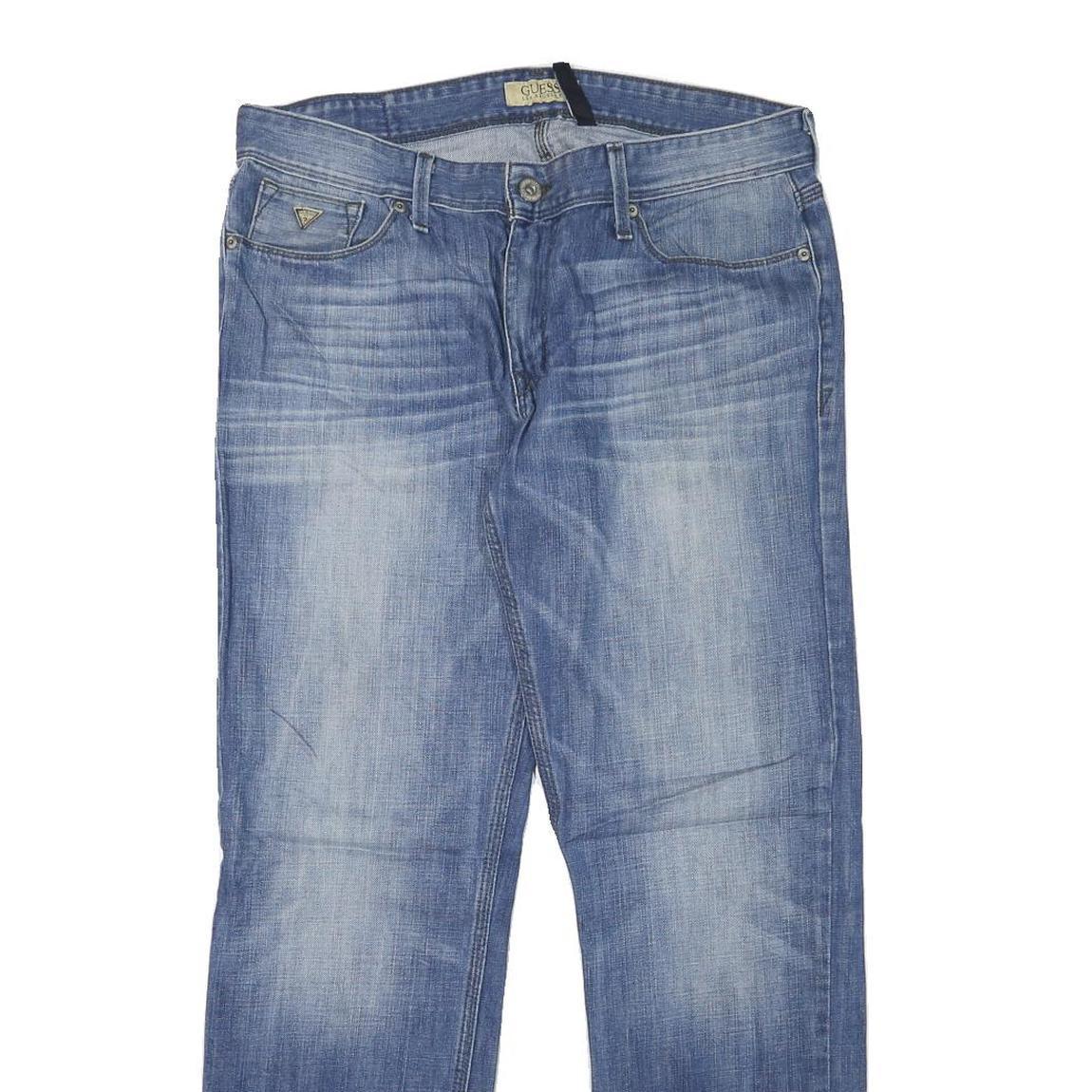 GUESS Mens Jeans Blue Regular Straight Denim Medium W34 L30 Casual Zip