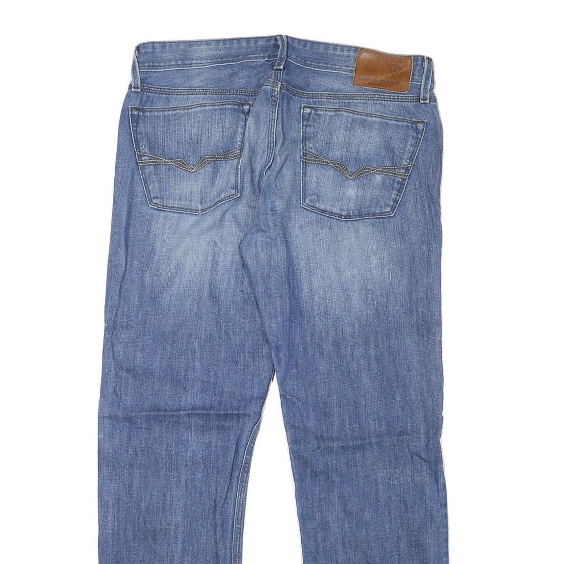 GUESS Mens Jeans Blue Regular Straight Denim Medium W34 L30 Casual Zip