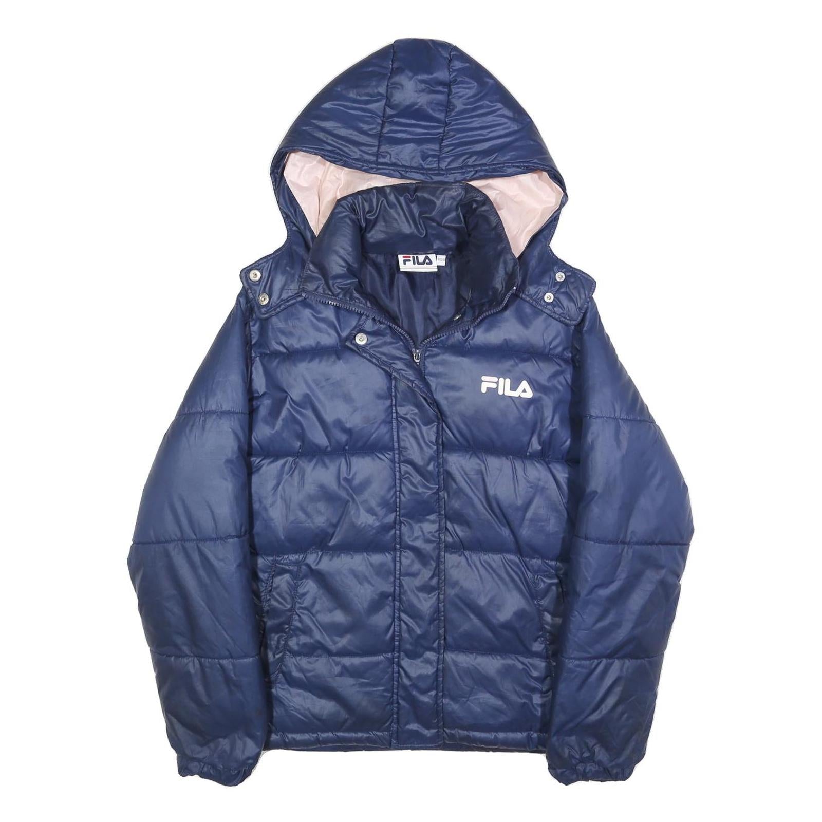 FILA Womens Navy Blue Puffer Jacket XXS Polyester Blend Zip Hooded Casual