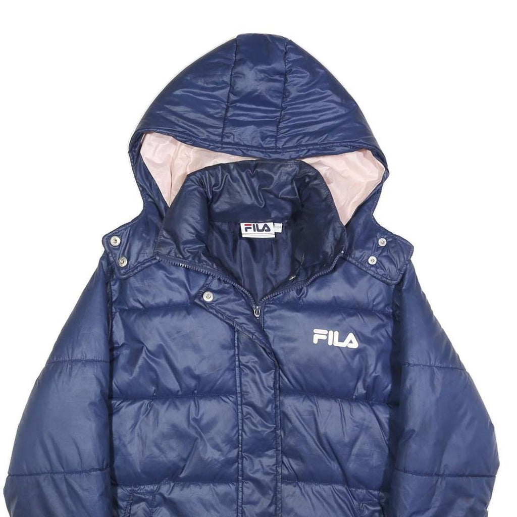 FILA Womens Navy Blue Puffer Jacket XXS Polyester Blend Zip Hooded Casual