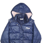 FILA Womens Navy Blue Puffer Jacket XXS Polyester Blend Zip Hooded Casual