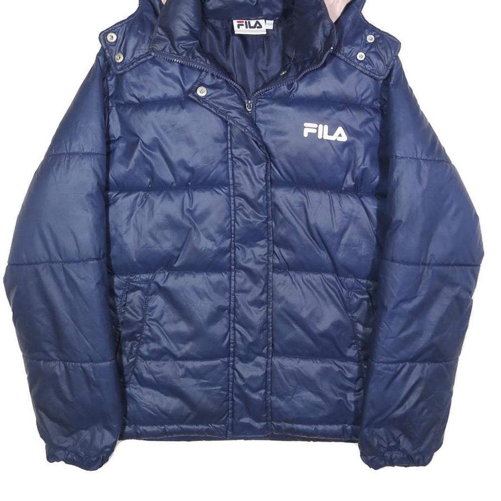 FILA Womens Navy Blue Puffer Jacket XXS Polyester Blend Zip Hooded Casual
