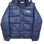 FILA Womens Navy Blue Puffer Jacket XXS Polyester Blend Zip Hooded Casual