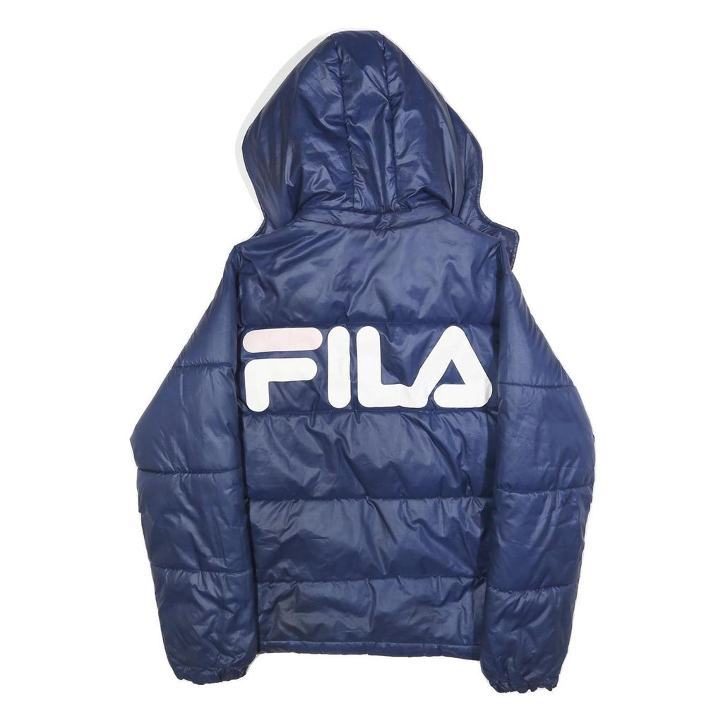 FILA Womens Navy Blue Puffer Jacket XXS Polyester Blend Zip Hooded Casual