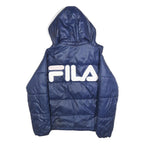 FILA Womens Navy Blue Puffer Jacket XXS Polyester Blend Zip Hooded Casual