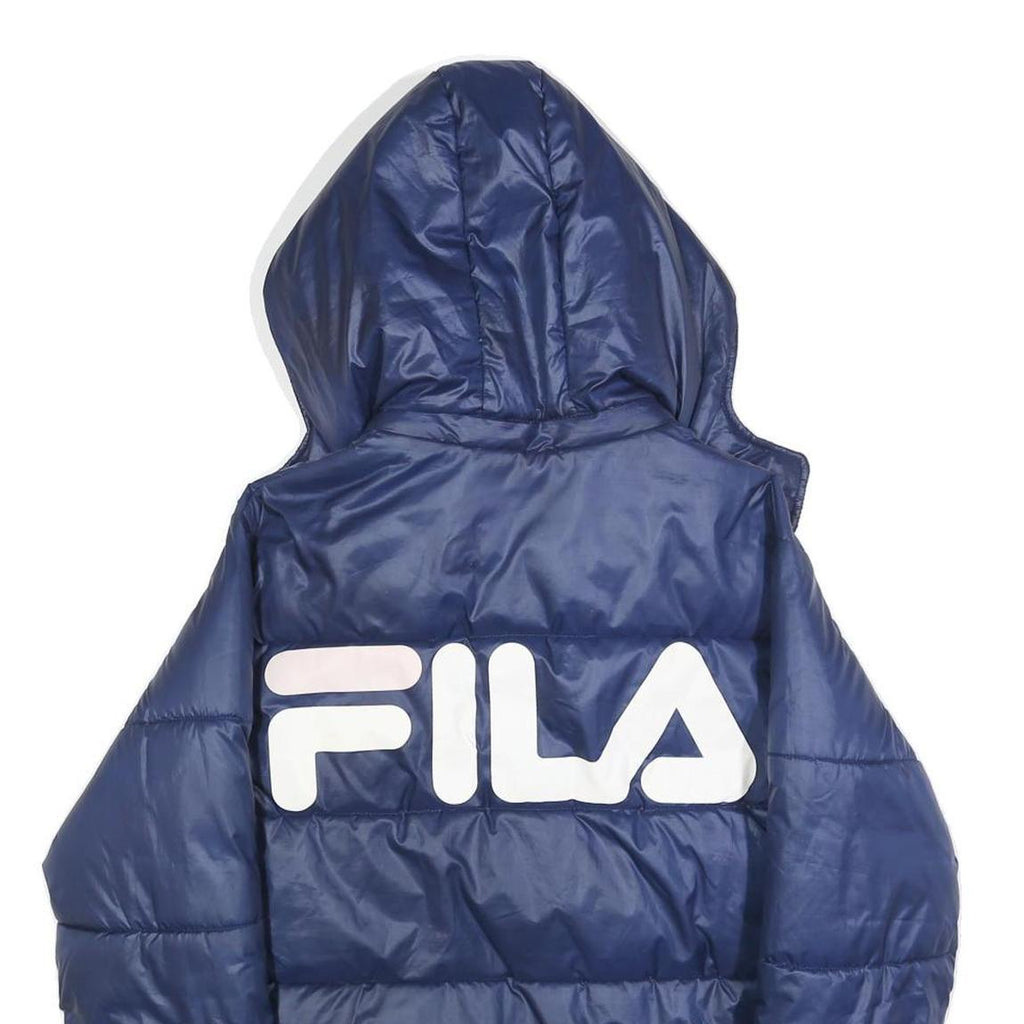 FILA Womens Navy Blue Puffer Jacket XXS Polyester Blend Zip Hooded Casual